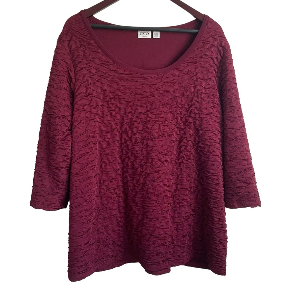Cato Textured Crinkle Tunic 18/20W‎ Berry Minimal  Lagenlook Boho Artwear Blouse